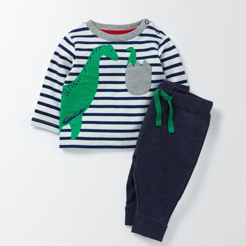 Dinosaur Hatch - Dinosaur Striped Top with Navy Joggers - 2 Piece Set 9 to 12 months - Stylemykid.com