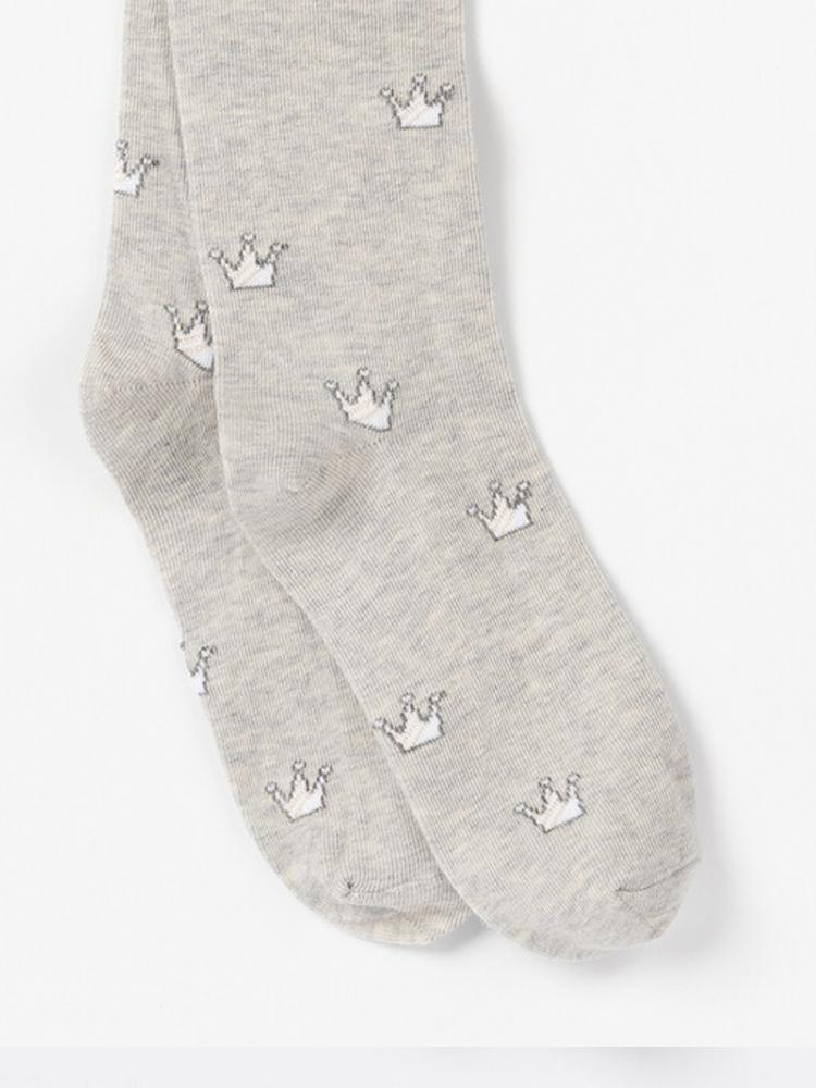 Artie - Light Grey Priness Crowns Patterned Girls Tights - Stylemykid.com