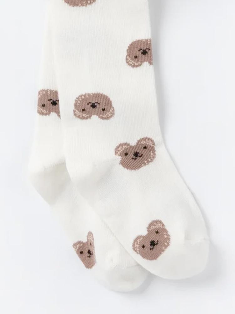 Artie - Winter White Teddy Bear Patterned Girls Tights - Stylemykid.com