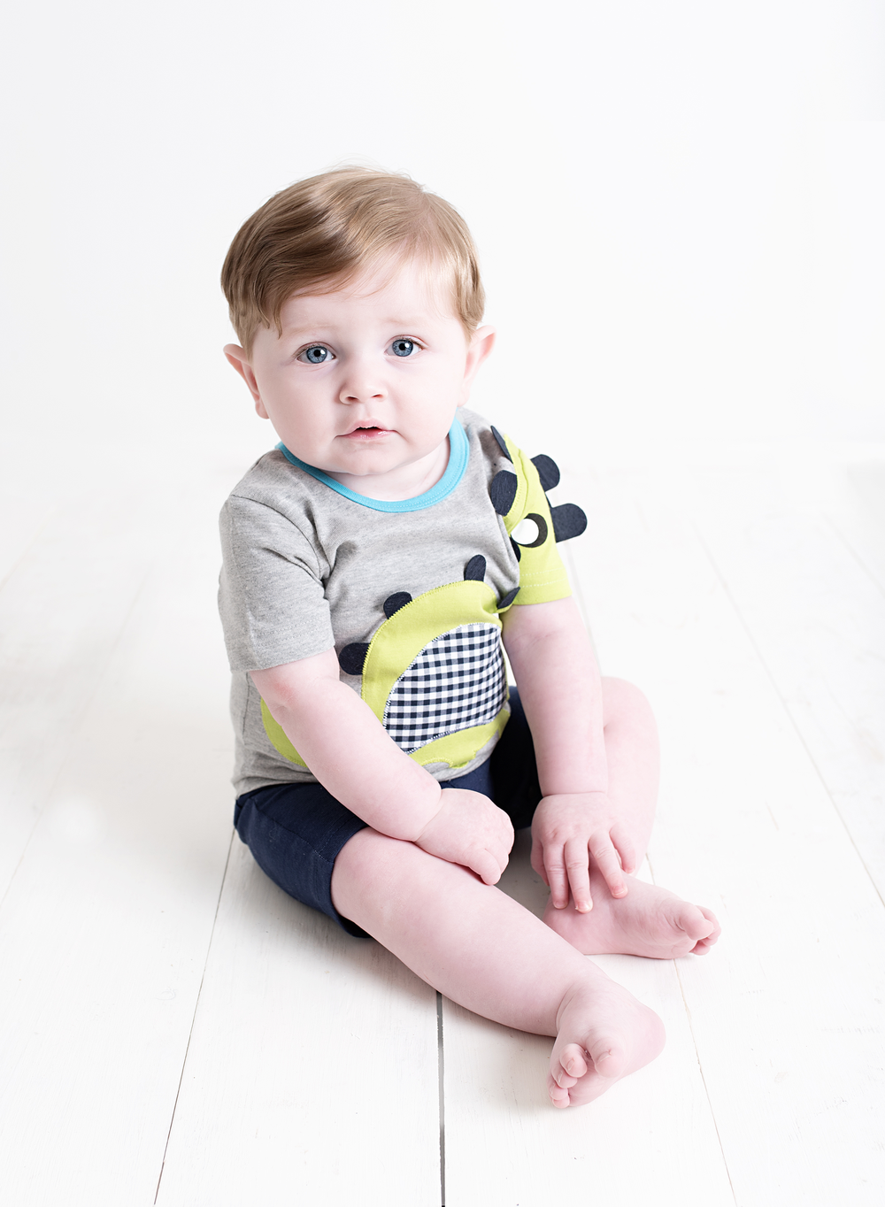 Spikey Dino Romper - Grey and Blue with Bright Dinosaur 3D Applique 6 to 12 months - Stylemykid.com