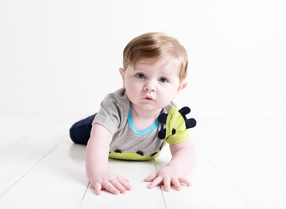 Spikey Dino Romper - Grey and Blue with Bright Dinosaur 3D Applique 6 to 12 months - Stylemykid.com