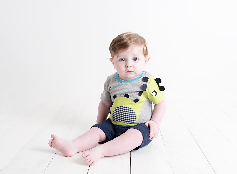 Spikey Dino Romper - Grey and Blue with Bright Dinosaur 3D Applique 6 to 12 months - Stylemykid.com