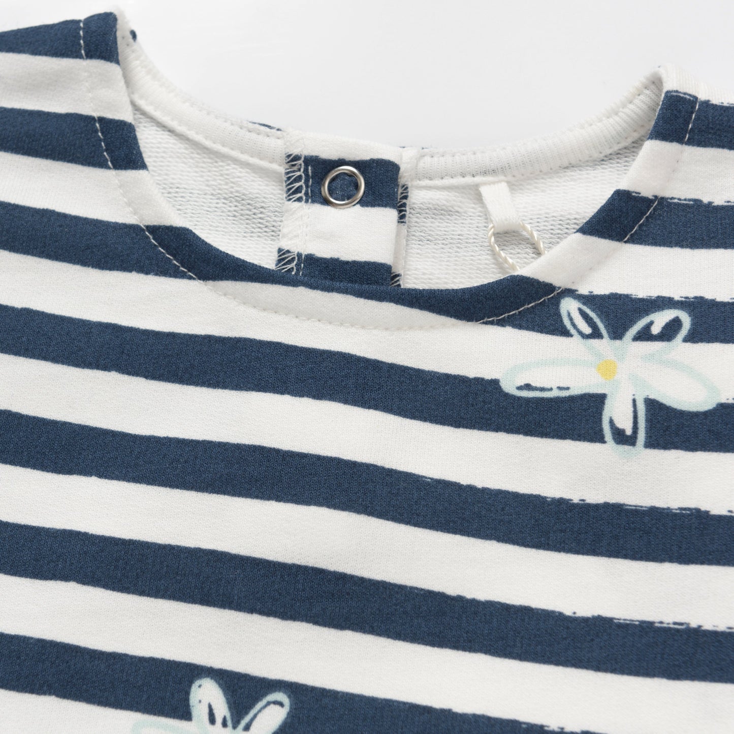 Artie - Girls Navy & White Short Sleeve Striped Top - Flower Frills - Stylemykid.com