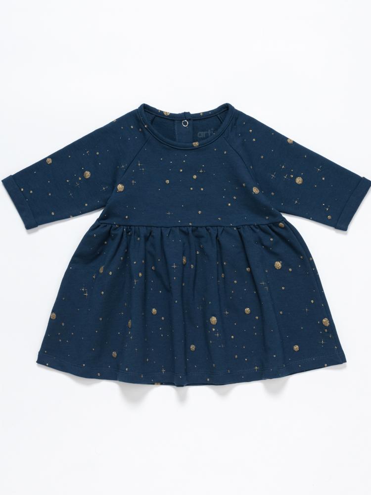 Artie - Girls Deep Blue Moon Sparkle Jacquard Dress 18M to 3Y - Stylemykid.com