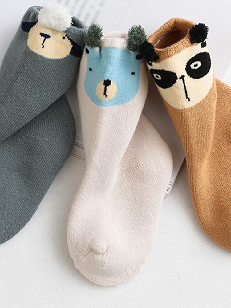 Kids Animal Ankle Socks 3 Pack - Lamb, Panda, Bear - Grey White Caramel - Stylemykid.com