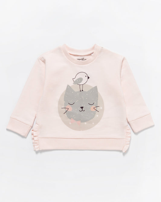 Artie - Kitty Cat Pink Frill Baby & Girls Sweatshirt - From 6 months - Stylemykid.com