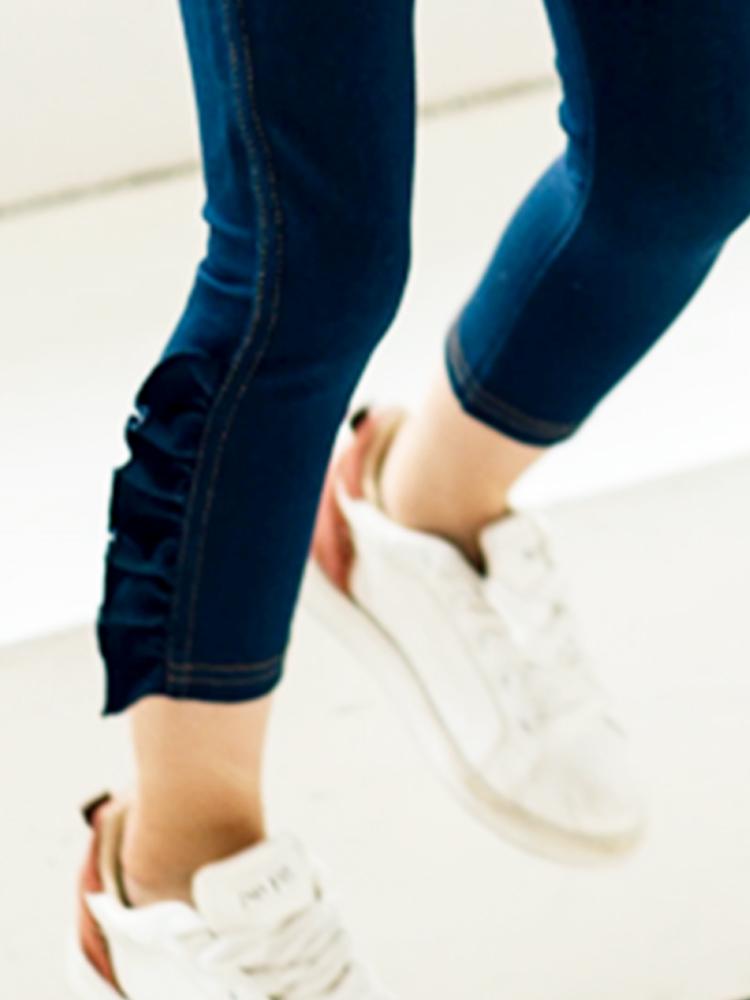 Artie - Girls Denim Blue Frill Leggings - Stylemykid.com