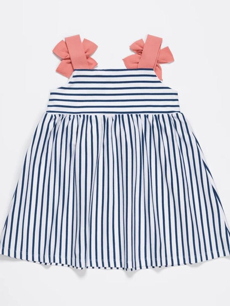 Artie - Blue and White Striped Strappy Bow Dress Baby and Girl Dress - Stylemykid.com