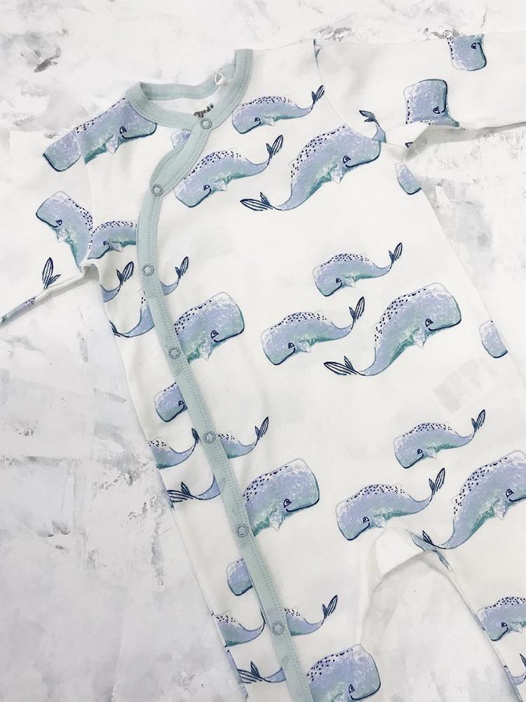 Artie - Baby Whale Patterned White Sleepsuit 12-18M - Stylemykid.com