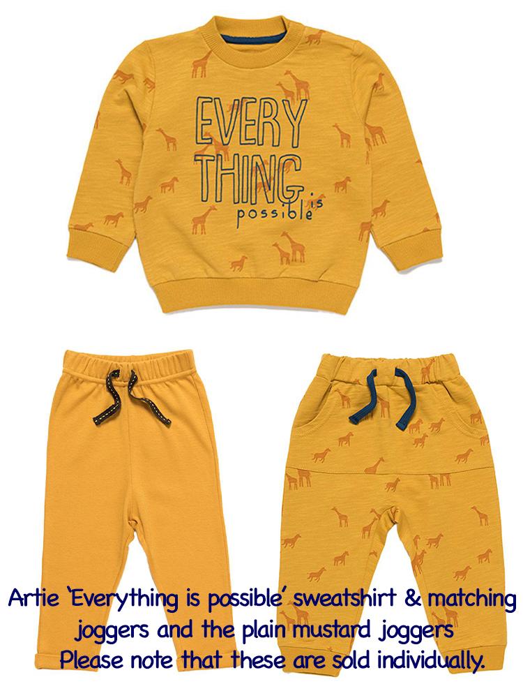 Artie - Mustard Joggers - With Giraffe Design 9 to 12 Months - Stylemykid.com