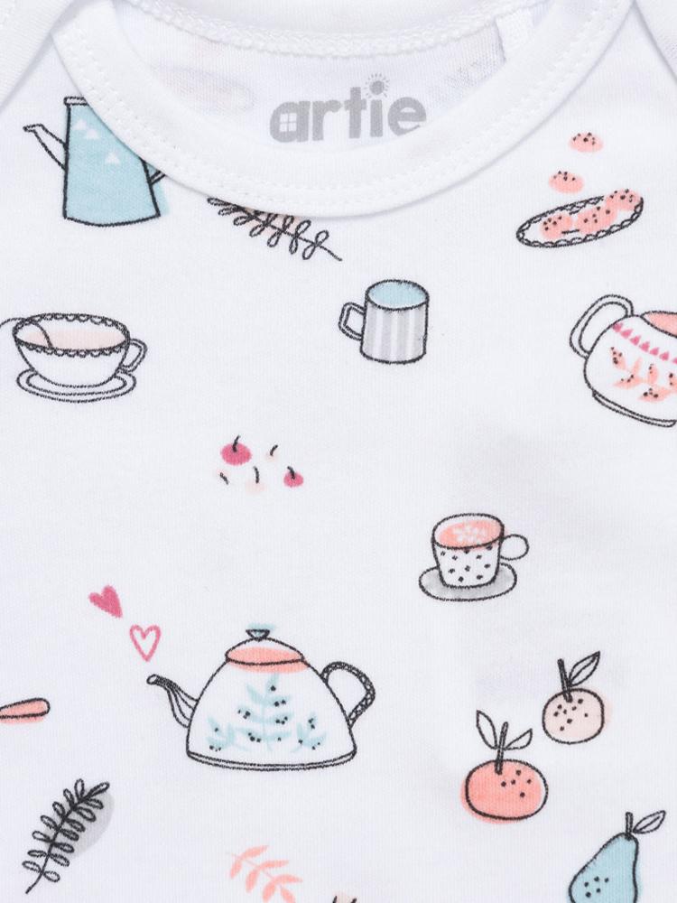 Artie Tea & Cakes Pattern White Baby Bodysuit - Tea Time! 9 to 12 Months - Stylemykid.com