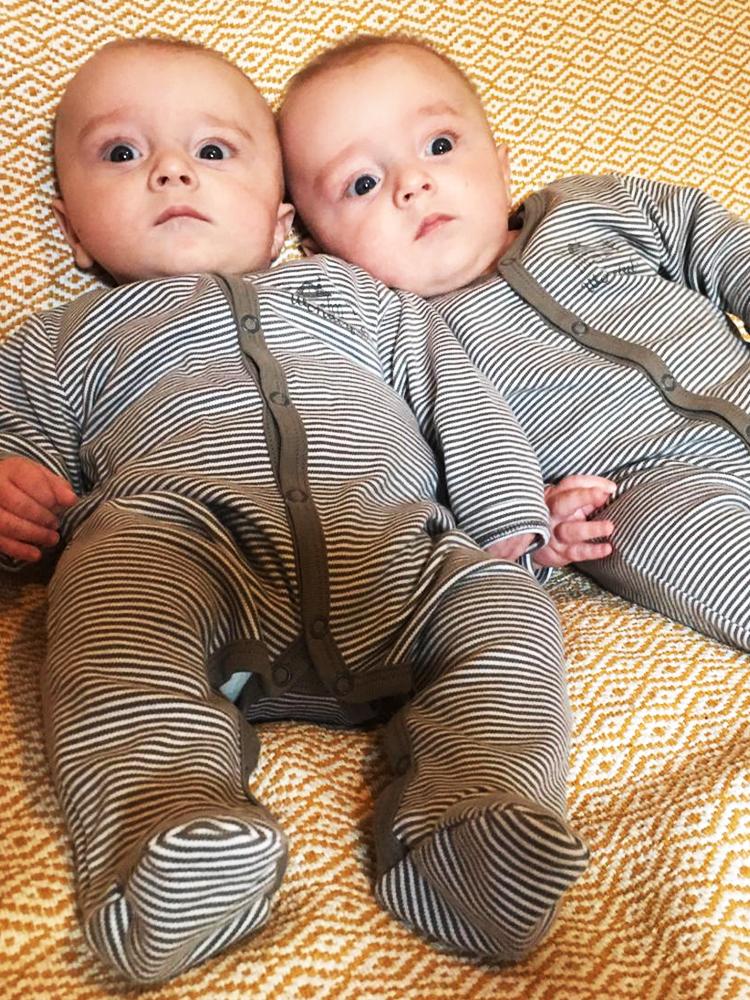Artie - Grey & White Wonderful Striped Footed Baby Sleepsuit 3 to 18 months - Stylemykid.com