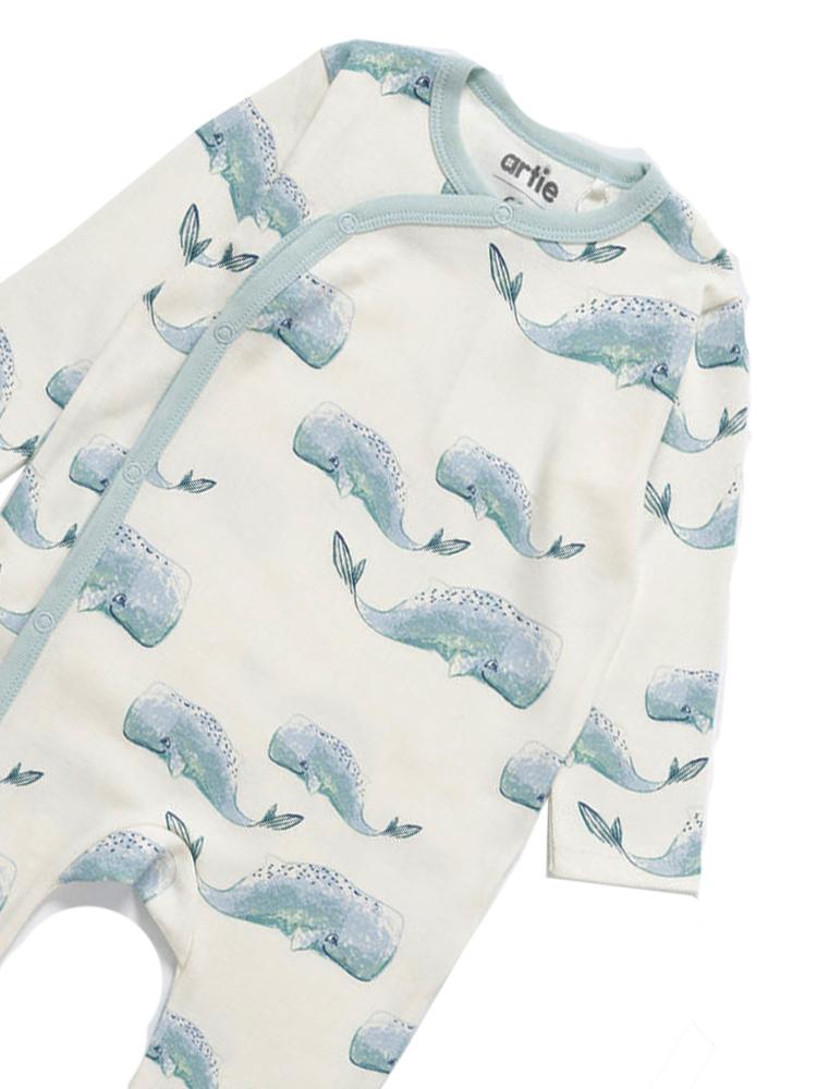 Artie - Baby Whale Patterned White Sleepsuit 12-18M - Stylemykid.com