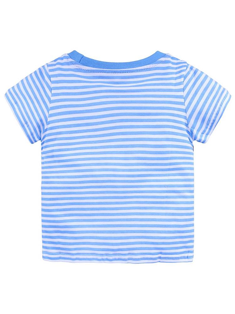 Beeping Bus Striped Short Sleeve T-Shirt - Blue and White Striped - Stylemykid.com