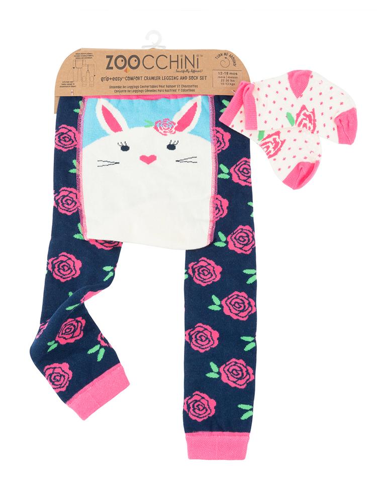 Zoocchini - Baby Leggings & Socks Set - Grip+Easy Comfort Crawlers - Bella The Bunny 6 to 12 months - Stylemykid.com