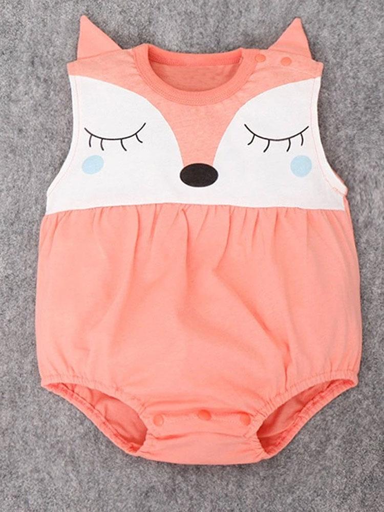 Blushing Fox Romper - Coral and White Fox Face Design 18 to 24 Months - Stylemykid.com