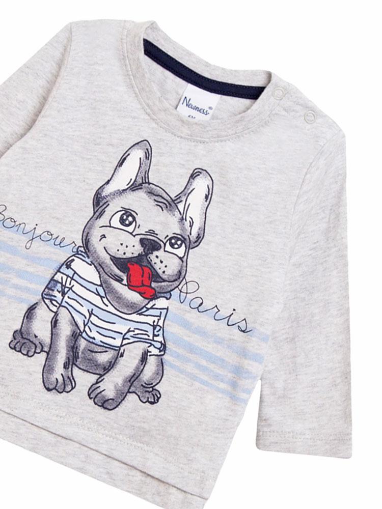Bonjour Frenchie Bulldog - Light Grey Long Sleeve Top 9 to 12 months - Stylemykid.com