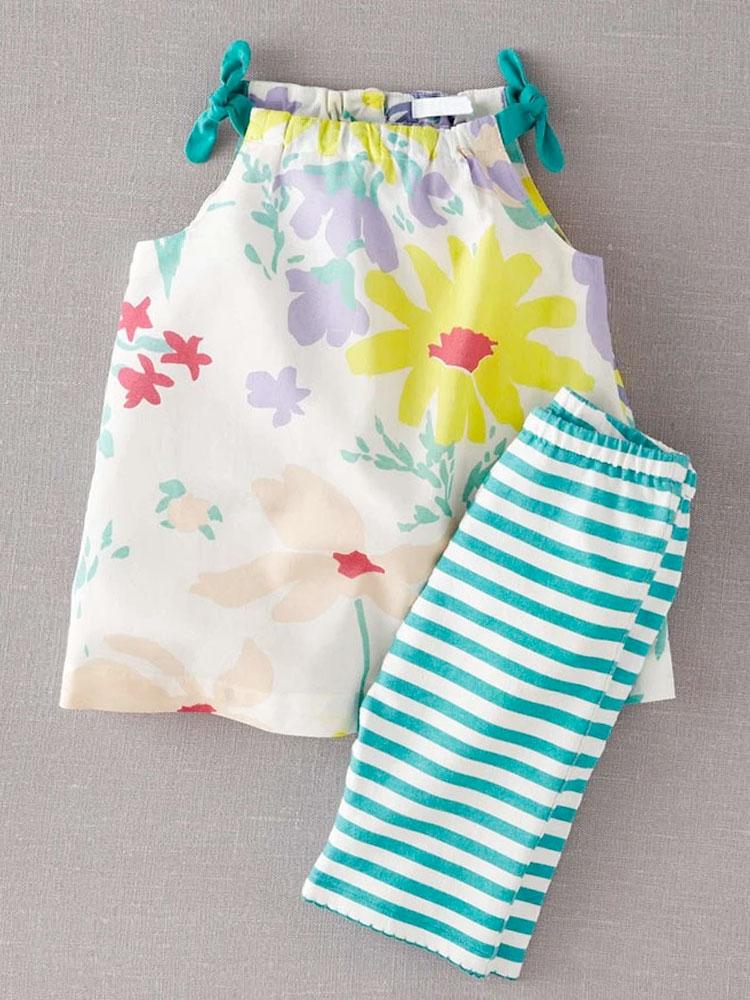 Bouquet Bows & Stripes - Girls Tie Shoulders Top and Short Leggings 5 to 6 years - Stylemykid.com
