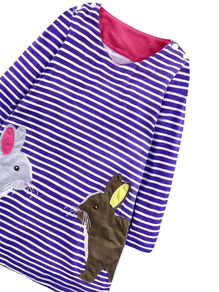 Bunny Friends - Purple & White Striped Girls Dress with Bunny Appliqué Details - Stylemykid.com