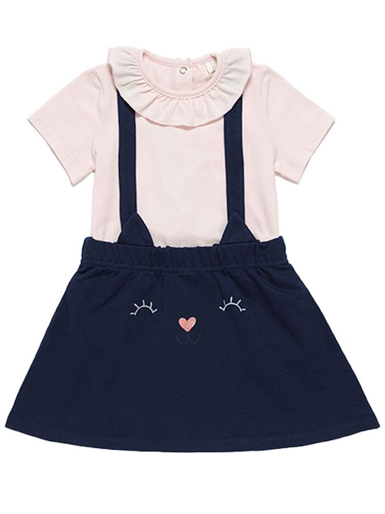 Artie - Girls Pink Top and Dark Blue Bunny Pinafore Skirt - 2 Piece Outfit - Stylemykid.com