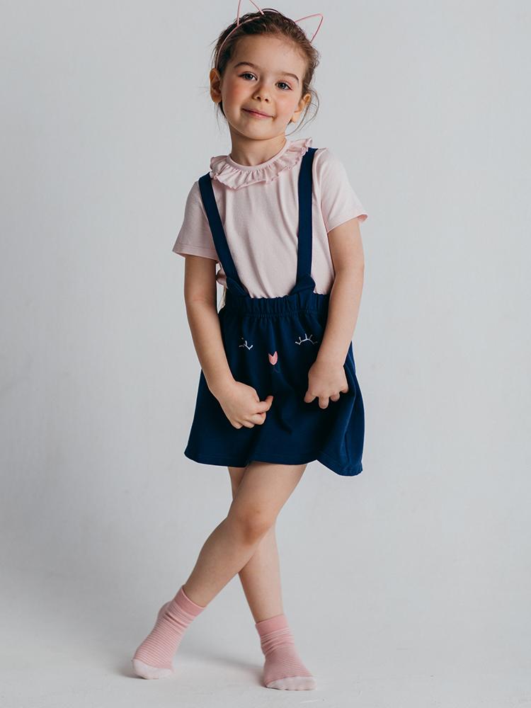 Artie - Girls Pink Top and Dark Blue Bunny Pinafore Skirt - 2 Piece Outfit - Stylemykid.com