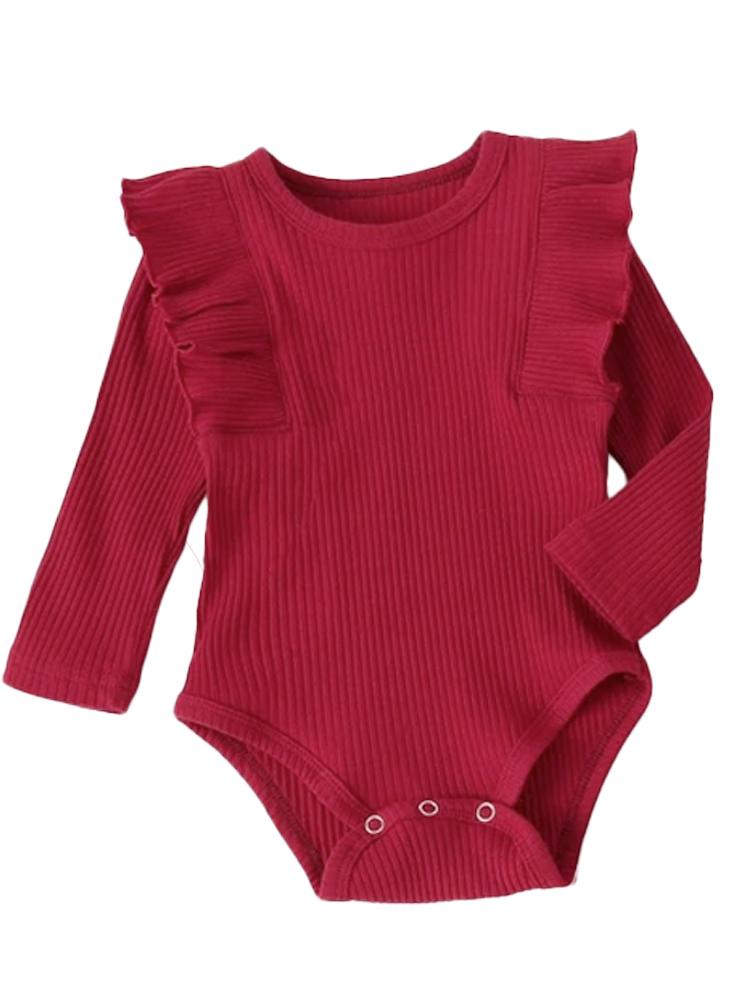 Burgundy Baby Girl 3 Piece Ruffle & Ribbed Bodysuit, Leggings & Headband Outfit - 3-12 Months - Stylemykid.com