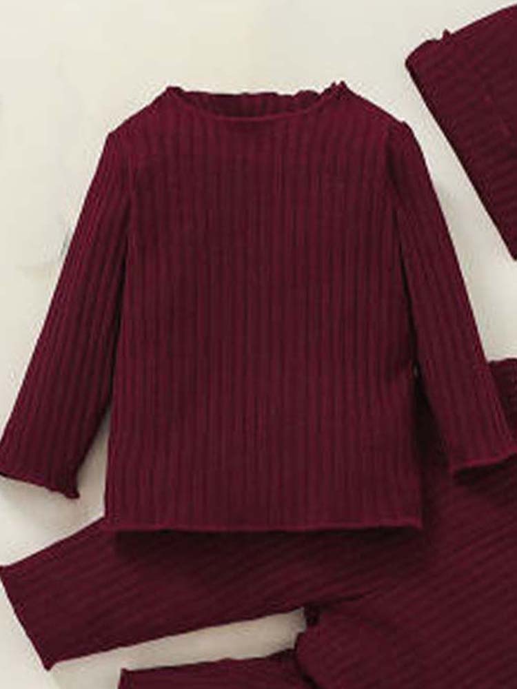 Burgundy Ribbed Top, Bottoms and Matching Hat - 3 Piece Baby Outfit - 3-24 months - Stylemykid.com