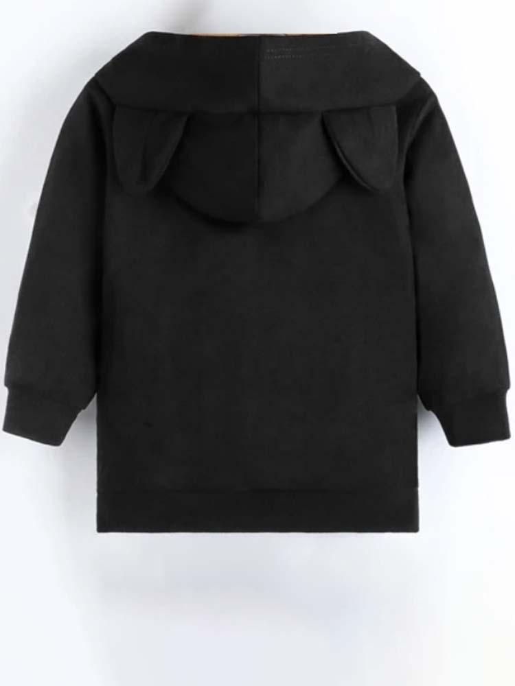 Girls Cat Face Hoodie with 3D Ears - Black and White - Stylemykid.com