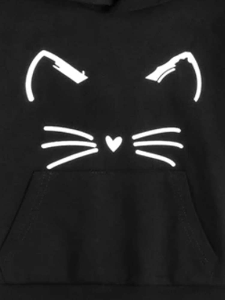 Girls Cat Face Hoodie with 3D Ears - Black and White - Stylemykid.com