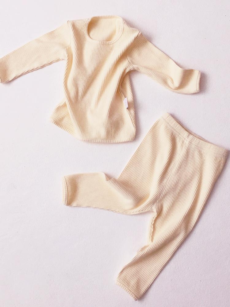 Baby & Toddler Lounge Set - Plain Ribbed Top and Bottoms - Cream - Stylemykid.com