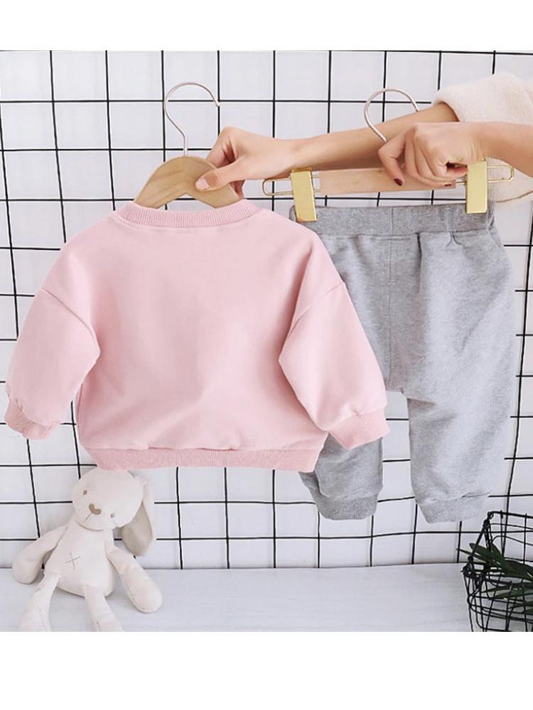 Cute Bunny Pink and Grey Sweatshirt & Bottoms 2 Piece Outfit - 12M to 4Y - Stylemykid.com