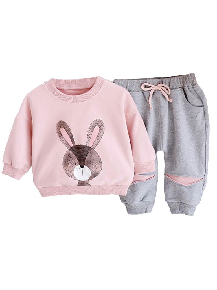 Cute Bunny Pink and Grey Sweatshirt & Bottoms 2 Piece Outfit - 12M to 4Y - Stylemykid.com