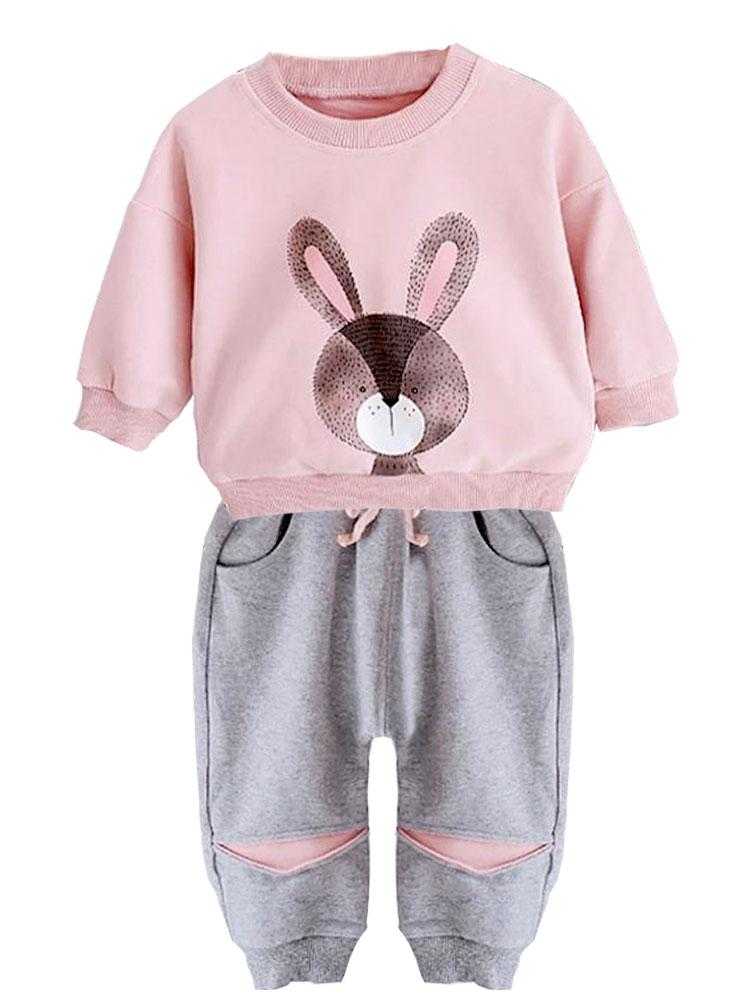Cute Bunny Pink and Grey Sweatshirt & Bottoms 2 Piece Outfit - 12M to 4Y - Stylemykid.com