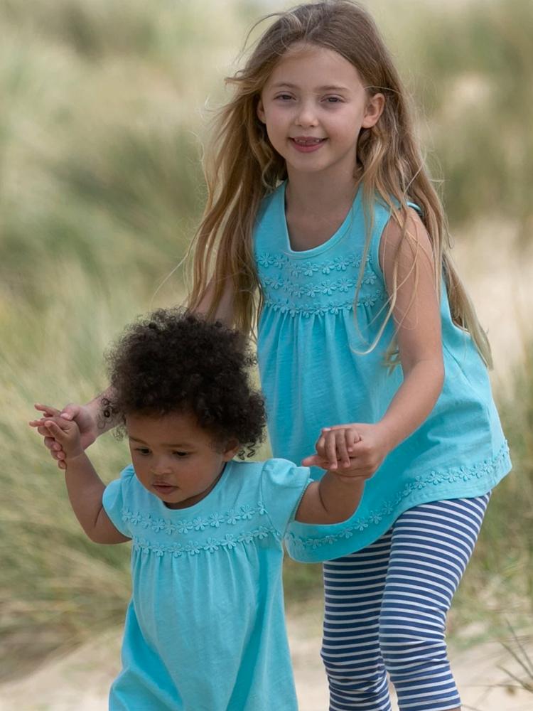 KITE Organic - Aqua Blue Daisy Tunic Style Girls Top - 2 to 4 years - Stylemykid.com
