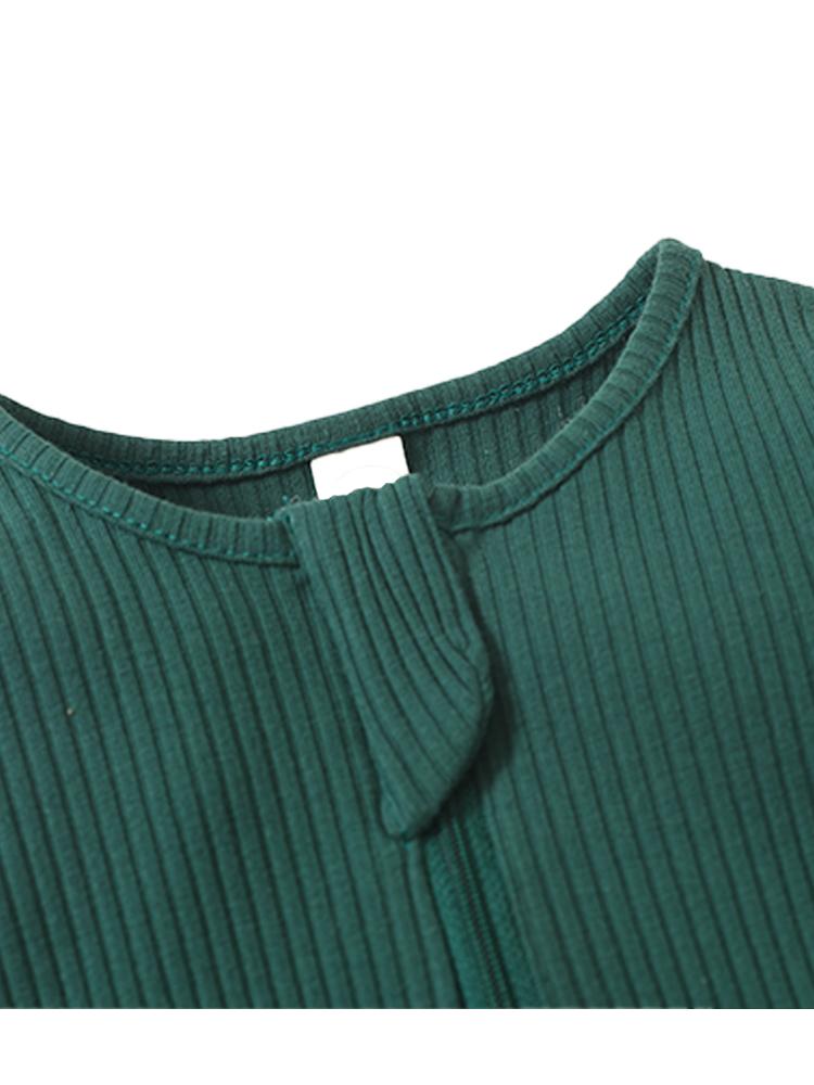 Dark Green Footed Ribbed Baby Zip Sleepsuit - 0-6 Months - Stylemykid.com