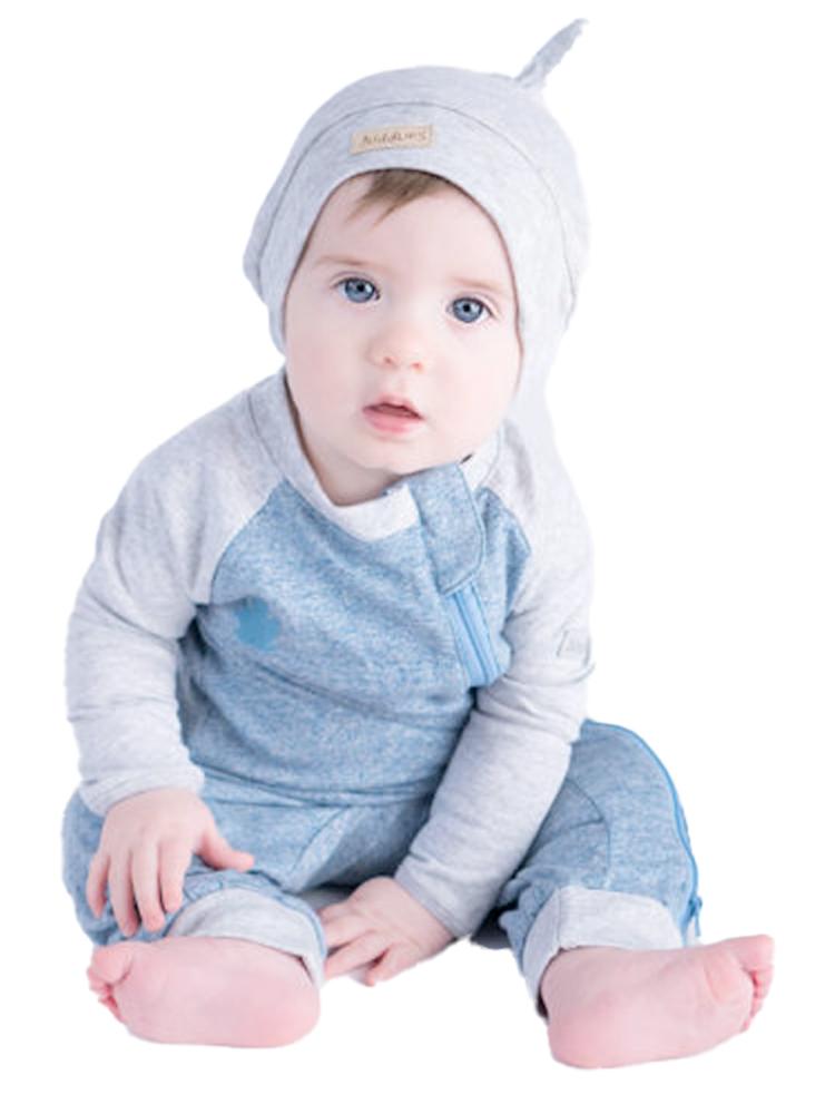Juddlies - Organic Baby Playsuit Sleepsuit with Double Zip - Raglan Collection - Denim Blue - Stylemykid.com
