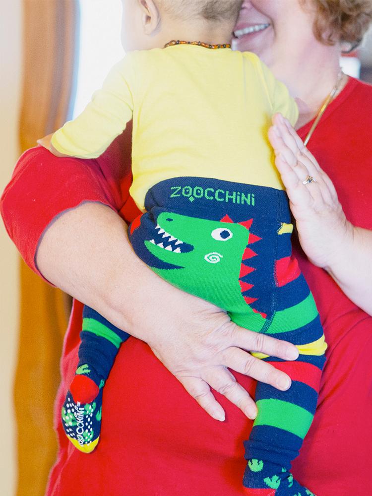 Zoocchini - Baby Leggings & Socks Set - Grip+Easy Comfort Crawlers - Devlin the Dinosaur - 12 to 18 Months - Stylemykid.com