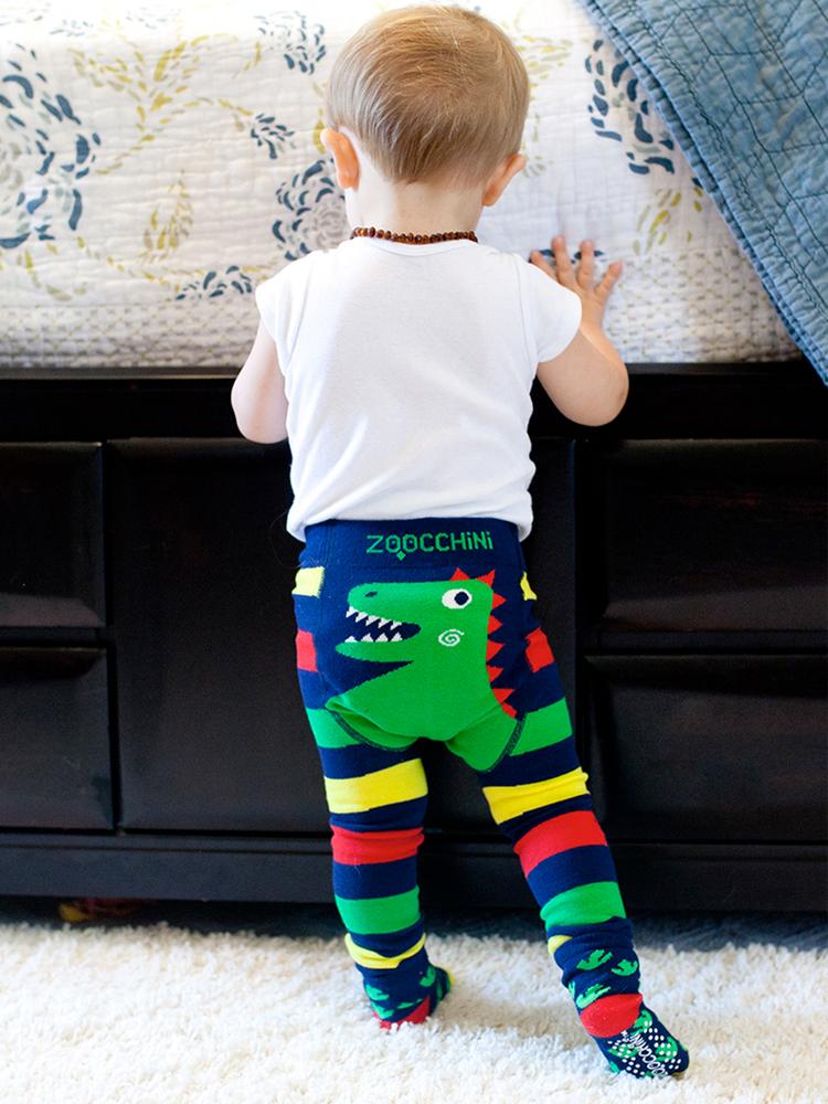 Zoocchini - Baby Leggings & Socks Set - Grip+Easy Comfort Crawlers - Devlin the Dinosaur - 12 to 18 Months - Stylemykid.com