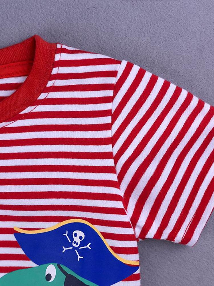 Dino Hook Short Sleeve T-shirt - Red and White Striped - Stylemykid.com