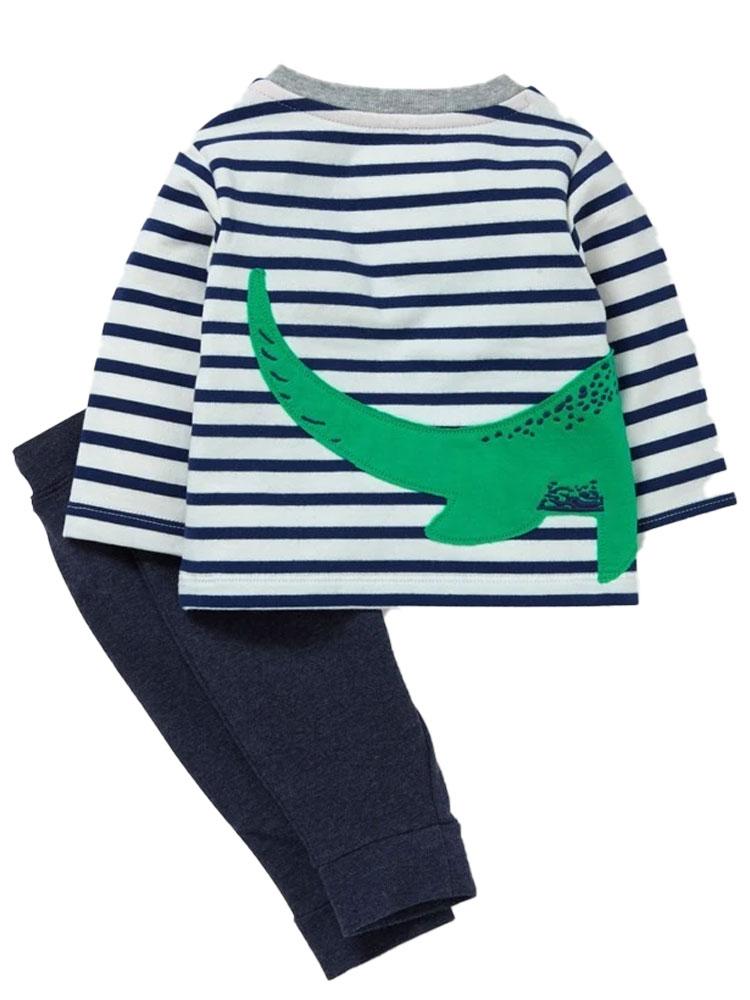 Dinosaur Hatch - Dinosaur Striped Top with Navy Joggers - 2 Piece Set 9 to 12 months - Stylemykid.com
