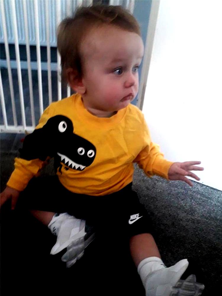 Spikes Out - Smiley T- Rex Dinosaur Boys/ Girls Sweatshirt - Yellow - Stylemykid.com
