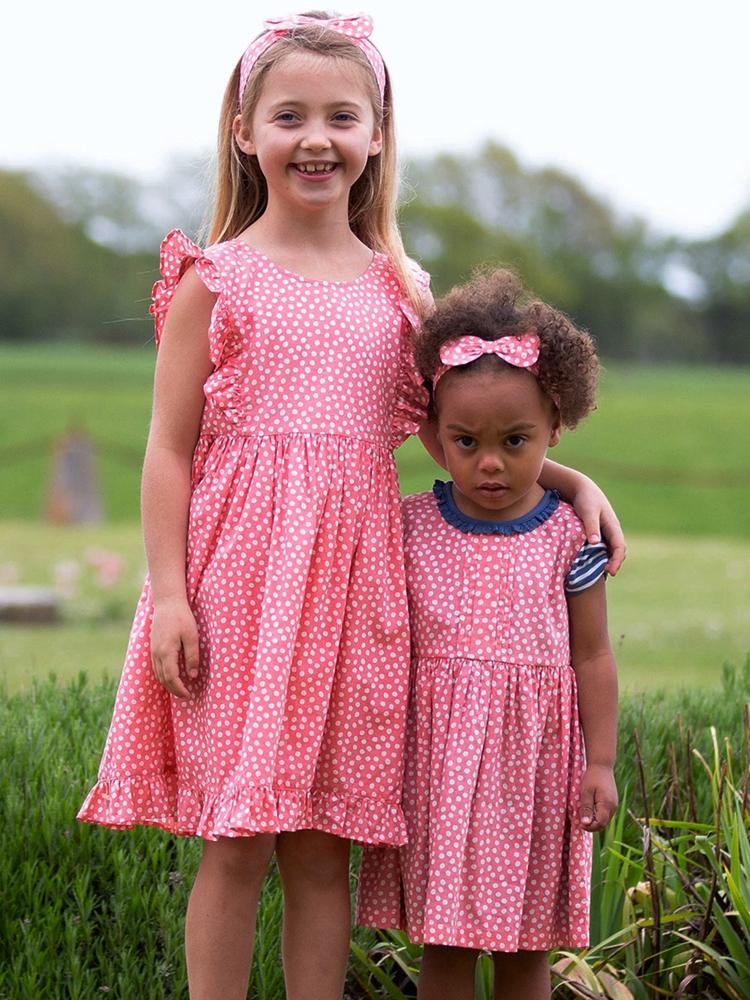 KITE Organic - Coral Red Dotty Girls Frill Dress 3 to 4 Years - Stylemykid.com