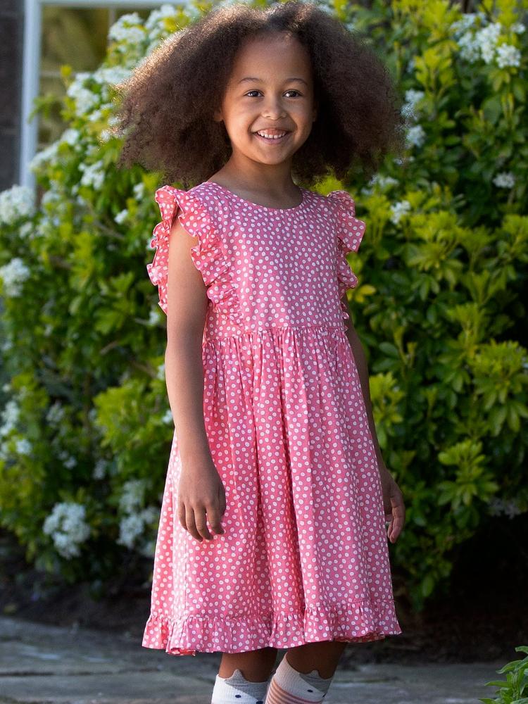 KITE Organic - Coral Red Dotty Girls Frill Dress 3 to 4 Years - Stylemykid.com