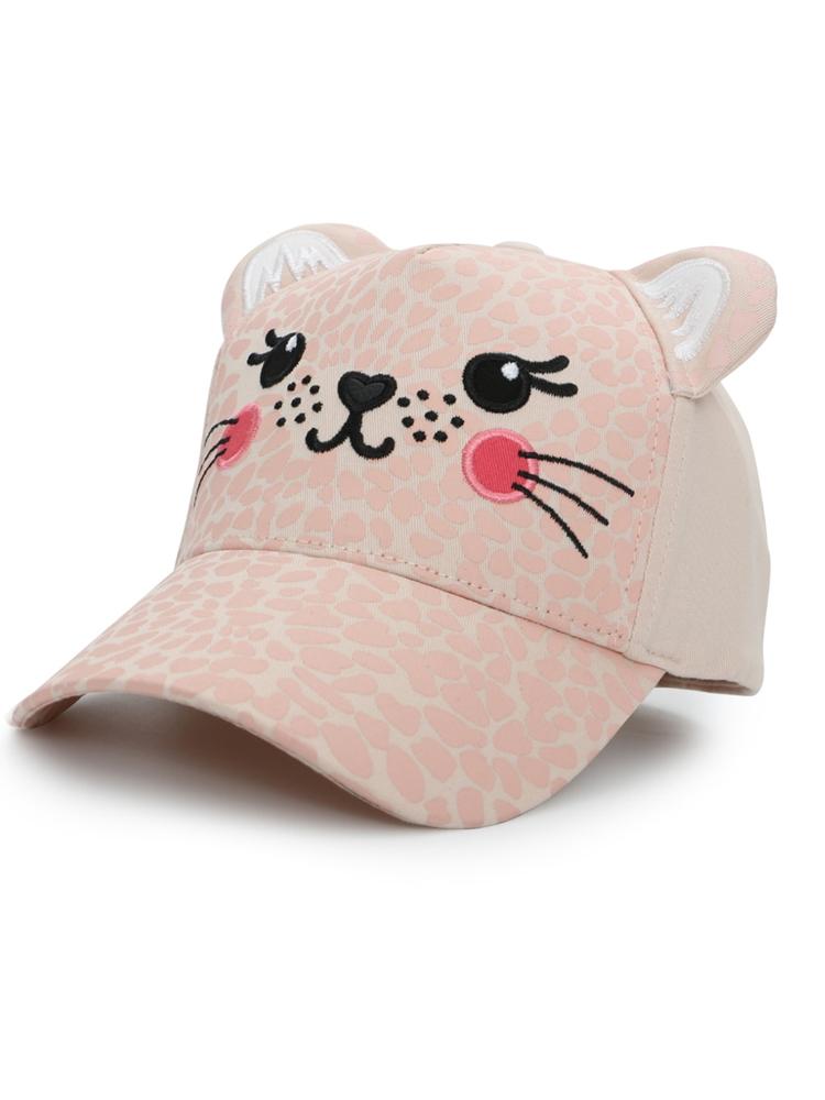 Flapjack Kids - Girls Baseball Cap - Leopard with 3D Ears & Embroidered Face - Pink - Stylemykid.com