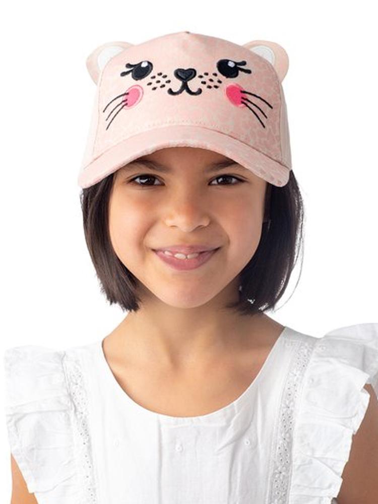 Flapjack Kids - Girls Baseball Cap - Leopard with 3D Ears & Embroidered Face - Pink - Stylemykid.com
