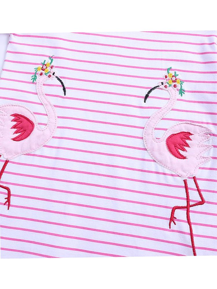 Fantastic Flamingos - Girls Short Sleeve Striped Pink & White Dress - Stylemykid.com