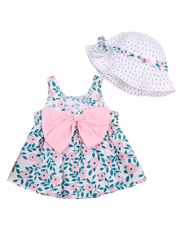 Daisy Chain Pink - Girls Pink Daisy Print Dress with Summer Hat and Bow Back - Stylemykid.com