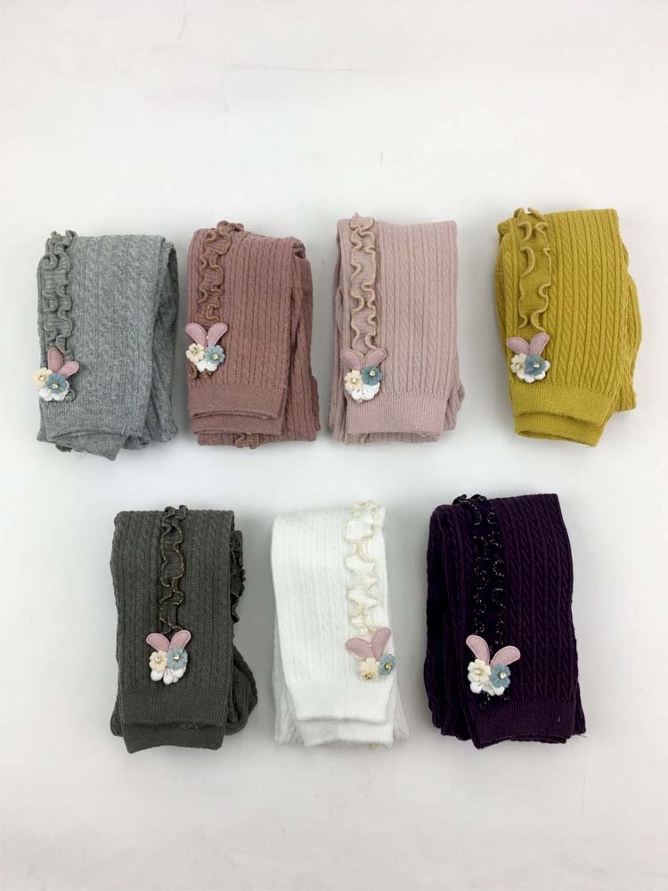 Dusky Dark Pink Flower Frills Bunny Footless Girls Tights/ Leggings - Stylemykid.com