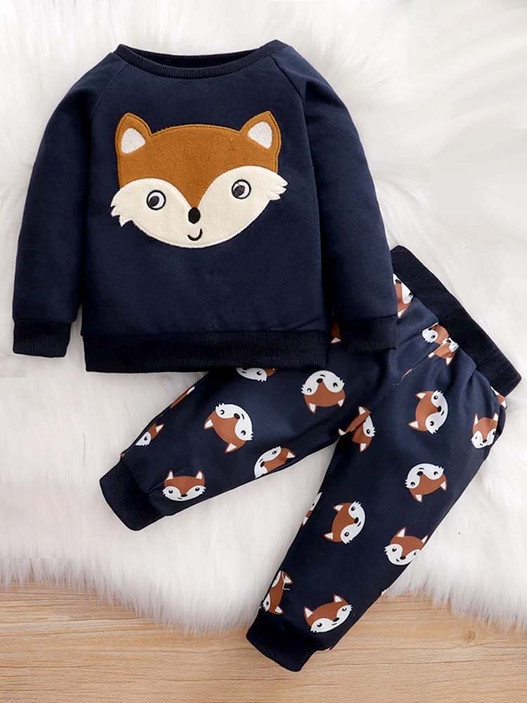 Dark Blue Baby & Toddler Fox Face Sweater & Bottoms - 2 Piece Outfit - 3 to 12M - Stylemykid.com