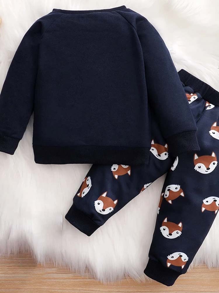 Dark Blue Baby & Toddler Fox Face Sweater & Bottoms - 2 Piece Outfit - 3 to 12M - Stylemykid.com